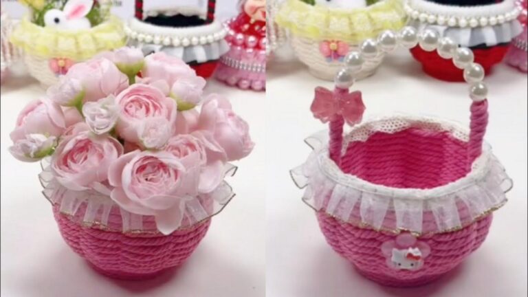 This simple hack transforms old coffee cups into charming flower baskets…